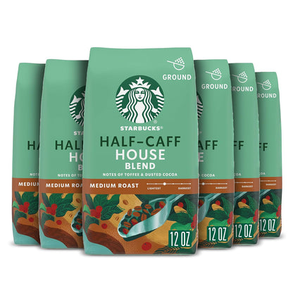 Starbucks Ground Coffee, Medium Roast Coffee Half-Caff House Blend, 100% Arabica 12 oz