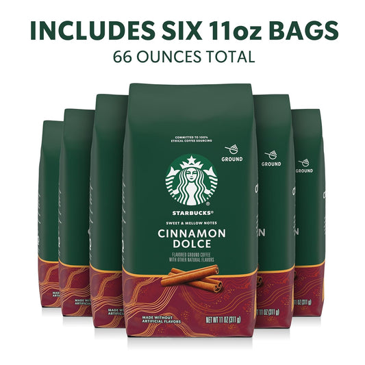 Starbucks Ground Coffee, Flavored Hot or Iced Coffee, Cinnamon Dolce, 6 pk 11 oz Bags