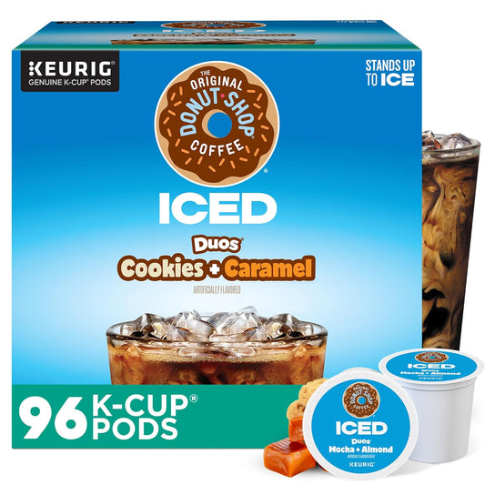 The Original Donut Shop Iced Duos Cookies + Caramel Coffee, Keurig Single Serve K-Cup Pods, 8 packs of 12