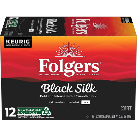 Folgers Black Silk, Dark Roast Coffee, Keurig K-Cups, 12 Count