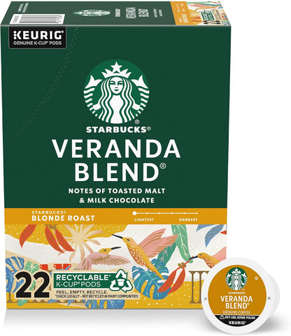 Starbucks K-Cup Coffee Pods, Starbucks Blonde Roast Hot or Iced Coffee, Veranda Blend, 4pack 88 Keurig Pods