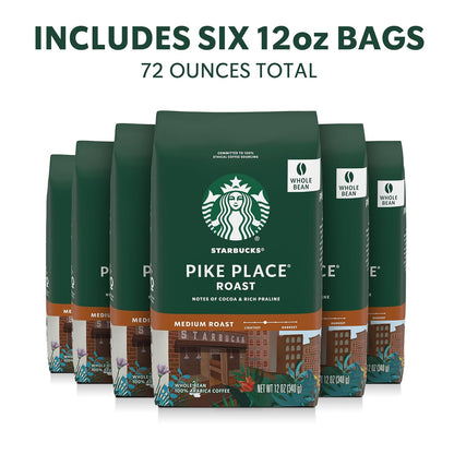 Starbucks Pike Place Roast Medium Roast Whole Bean Coffee, 12 oz Bags