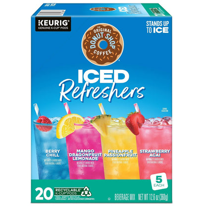 The Original Donut Shop, Iced Refreshers Variety Pack, Strawberry, Pineapple, MangoDragon fruit, Berry Chill, 20ct