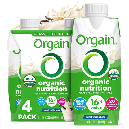 Orgain Organic Grass Fed Dairy 16g Protein Shake, Vanilla, 11oz, 4pk