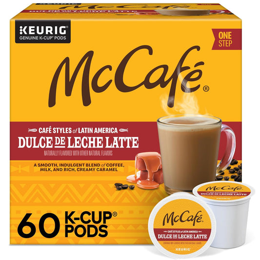 McCafé Dulce de Leche Latte, One Step Latte Single Serve Keurig K-Cup Pods, Flavored Coffee, 60-Count Box (6 Packs of 10)