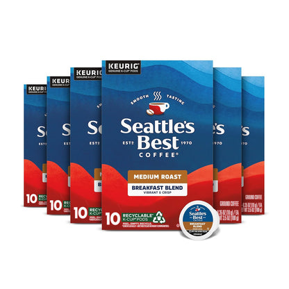 Seattle's Best Coffee Breakfast Blend Medium Roast K-Cup Pods 6 Boxes of 10 (60 Total Pods)