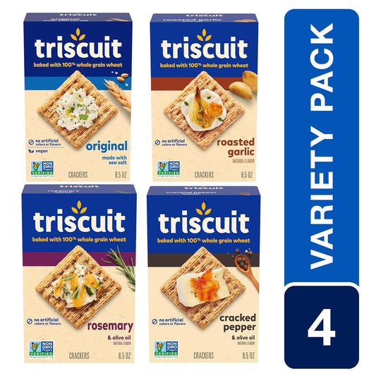 Triscuit Whole Grain Wheat Crackers 4 Flavor Variety Pack, 4 Boxes