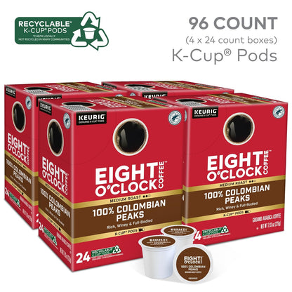 Eight O'Clock Coffee Colombian Peaks Single-Serve Keurig K-Cup Pods, Medium Roast Coffee Pods, 96 Count