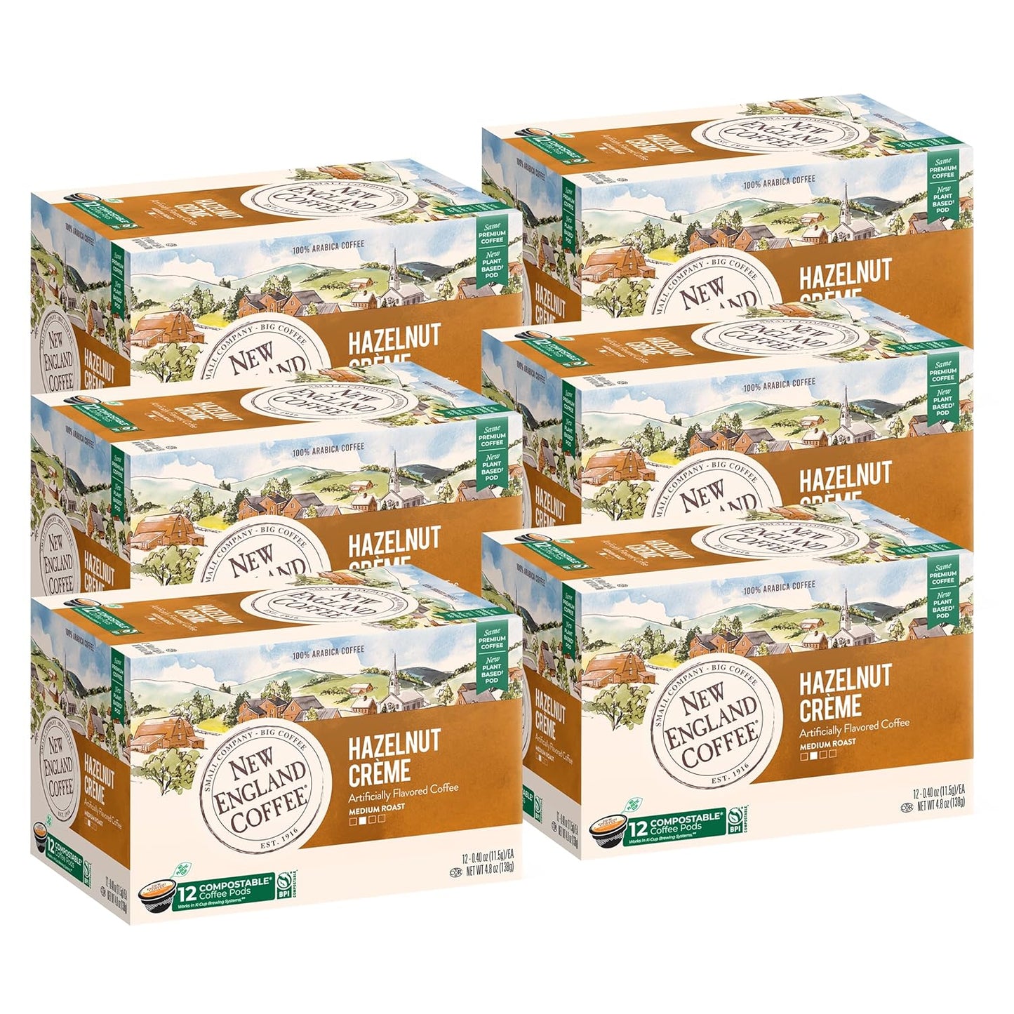 New England Coffee Hazelnut Crème Medium Roast Single Serve Pods, 24ct Box (Pack of 3)