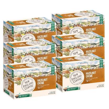 New England Coffee Hazelnut Crème Medium Roast Single Serve Pods, 24ct Box (Pack of 3)
