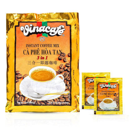 Vinacafe Instant Coffee Packets 3 in 1 Authentic Vietnamese Taste, Balanced Medium Roast Sachets (Pack of 6 | 20 Sachets Per Bag)