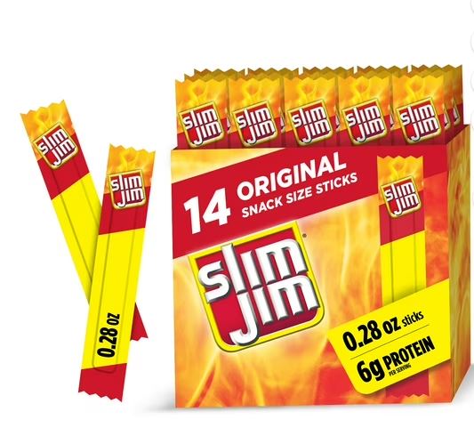 Slim Jim Smoked Jerky Meat Snack Sticks, Original Flavor, 6g Protein Per Serving, Halloween Snacks, 0.28 oz. (14-Count)