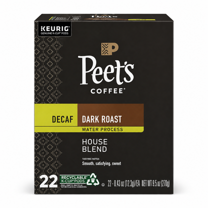 Peets coffee decaf dark roast house blend 22ct