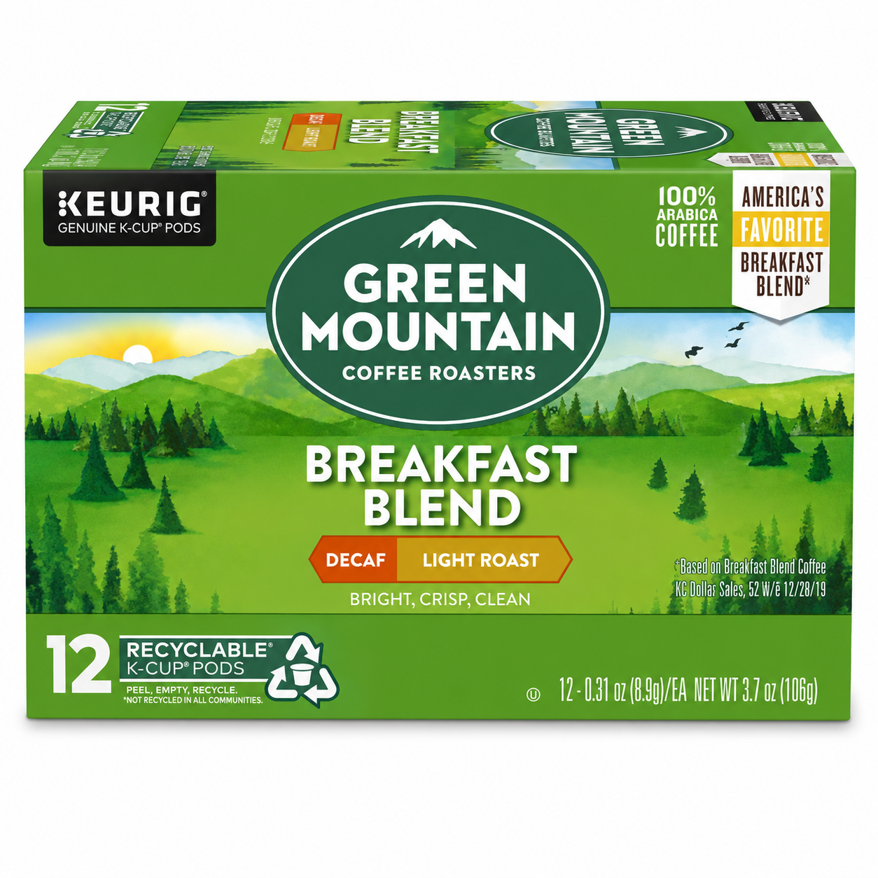 Green Mountain Coffee Breakfast Blend Keurig K-Cup Pods, Light Roast Coffee, 12 Count