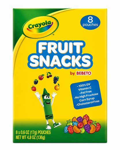 Crayola Fruit Snacks by Bebeto – 8 Pouches (0.6 oz Each) – Fat Free, Vitamin C, No Corn Syrup