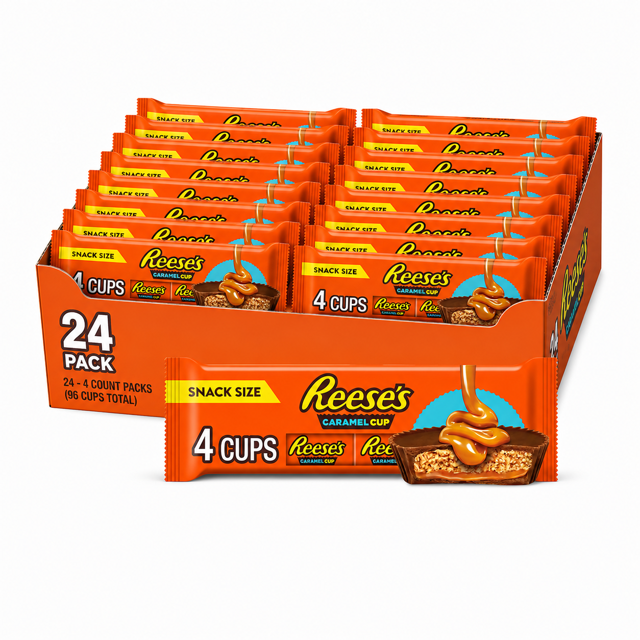 Reese’s Caramel Cup Snack Size Candy – 4 Cups per Pack, 96 Total Pieces Bulk Case (.55 oz Each)