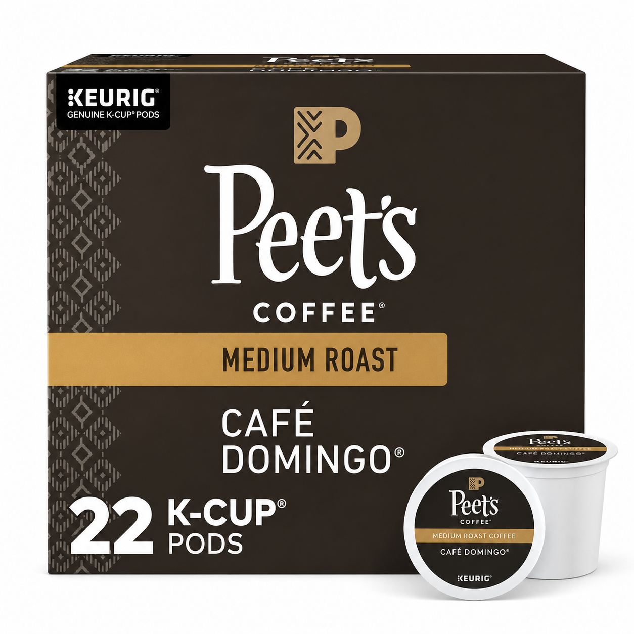 Peets Coffee Caf Domingo Coffee Keurig K-Cup Pods Medium Roast 22 ct