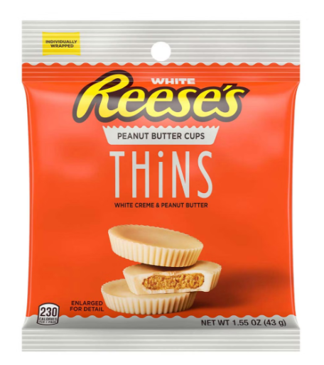 REESE'S THiNS White Creme Peanut Butter Cups, Candy Bag, 1.55 oz (24pack)