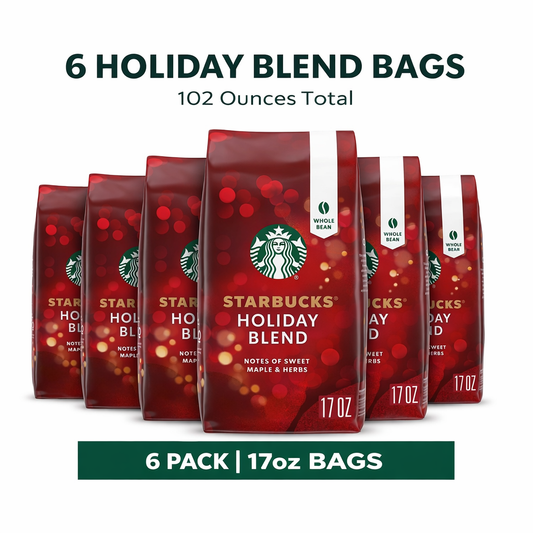 Starbucks Holiday Blend, Medium Roast Whole Bean Coffee, Holiday Limited Edition, 17 oz(6pack)
