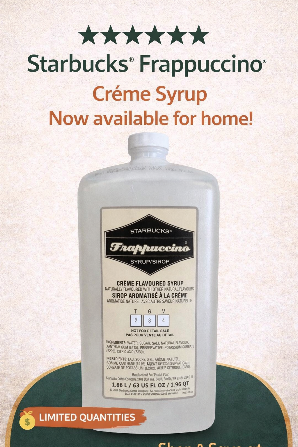 Starbucks Frappuccino Coffee Flavored Syrup 1.86 L