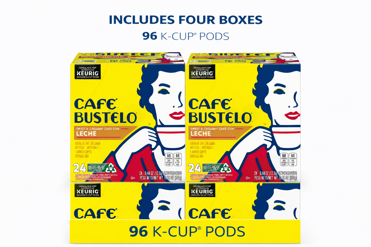 Cafe Bustelo Sweet & Creamy Cafe con Leche Coffee Drink, Keurig K Cup Pods, 96 Count Box
