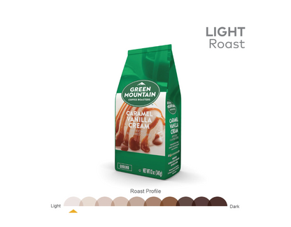 Green Mountain Coffee Roasters Caramel Vanilla Cream, Light Roast, Ground Coffee, 12 oz (6 pack)