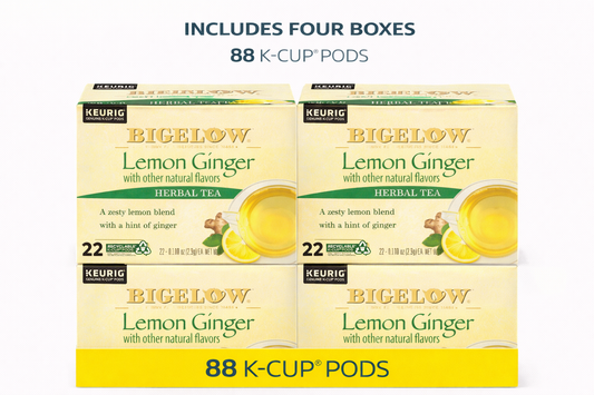 Bigelow Tea Lemon Ginger Herbal Tea Keurig K-Cups Pods, Caffeine Free Tea Keurig Tea Pods, 22 Count Box (Pack of 4), 88 Total K-Cups Pods