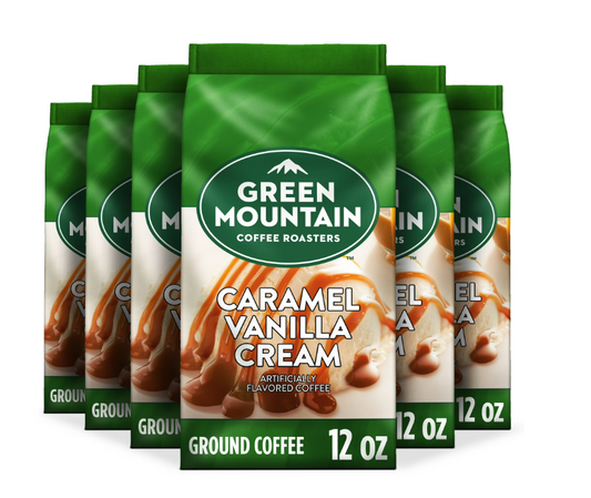 Green Mountain Coffee Roasters Caramel Vanilla Cream, Light Roast, Ground Coffee, 12 oz (6 pack)