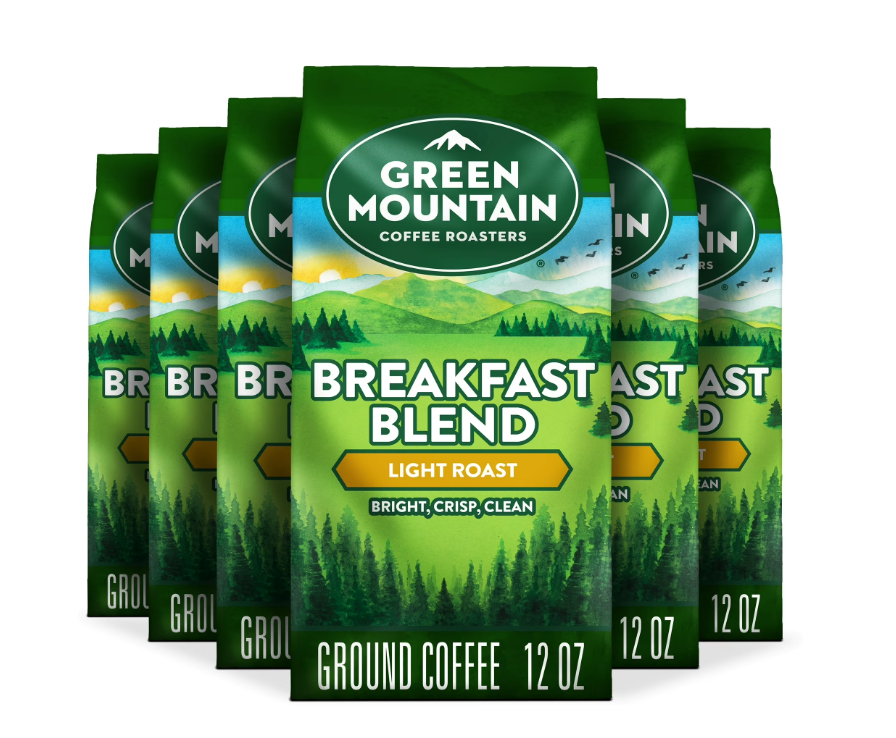 Green Mountain Coffee Roasters Breakfast Blend, Light Roast, Ground Coffee, 12 oz (6 pack)