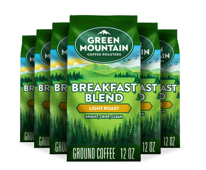 Green Mountain Coffee Roasters Breakfast Blend, Light Roast, Ground Coffee, 12 oz (6 pack)