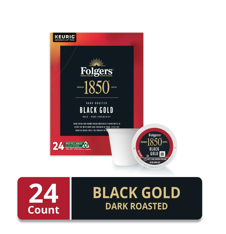 1850 Black Gold, Dark Roast Coffee, Keurig K Cup Pods, 24 Count Box (4 pack)