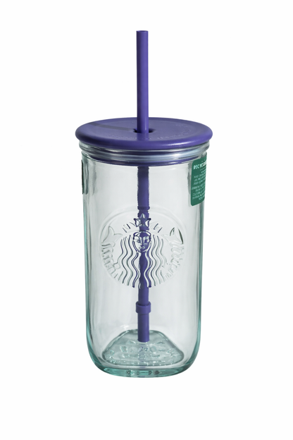 New Starbucks Recycled Triangle Glass 16oz Cold Cup Tumbler Purple