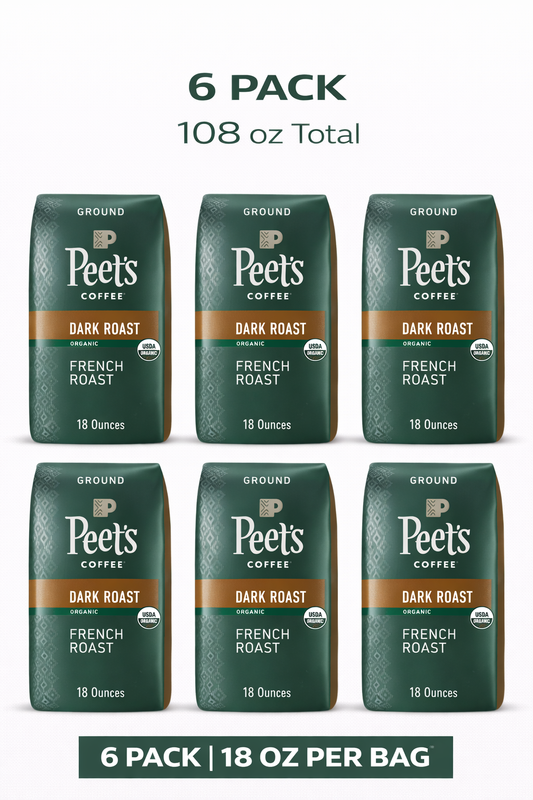 Peet's Coffee Dark Roast Ground Coffee Organic French Roast 18 Ounces 6 Bags