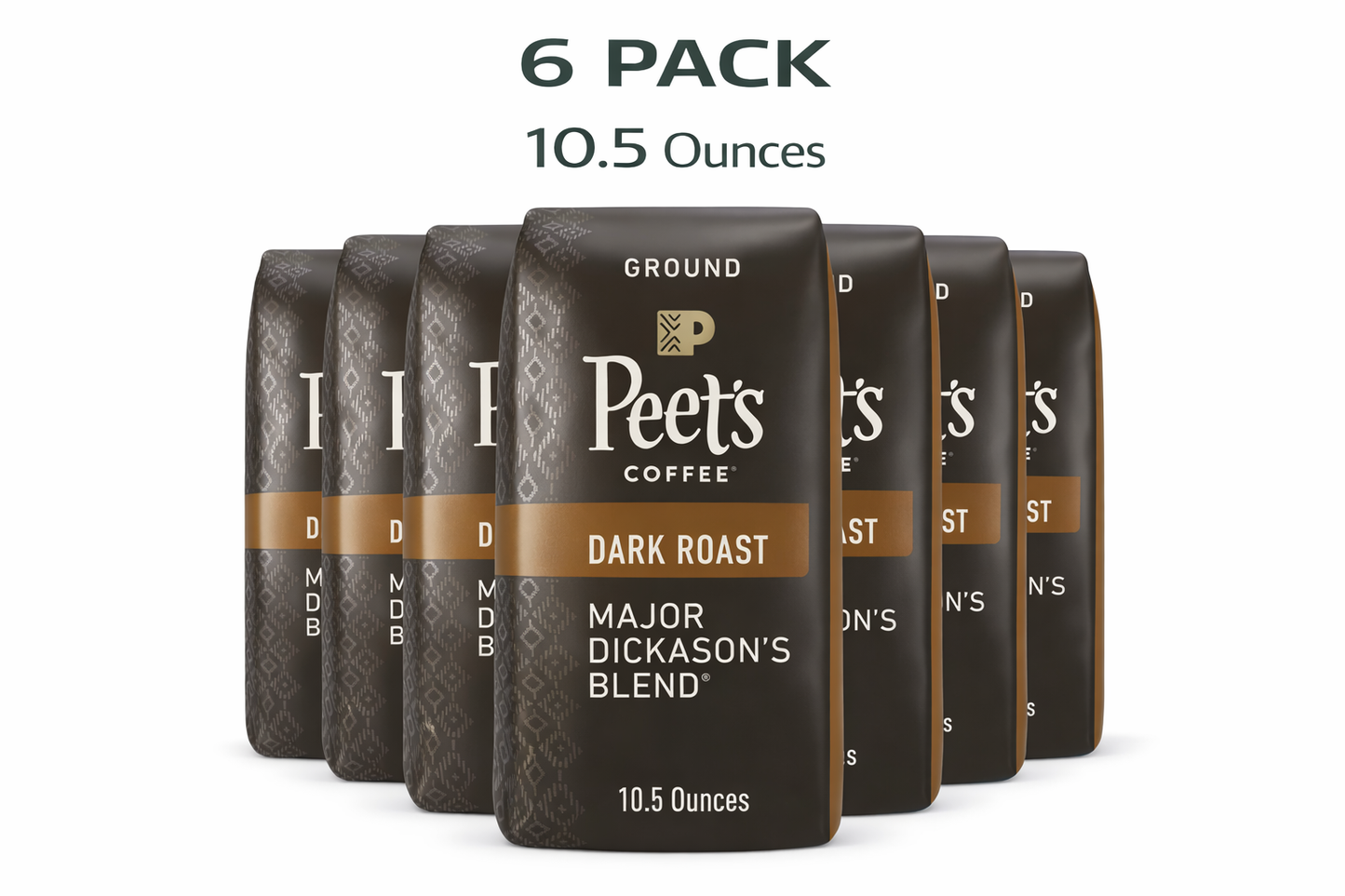 Peet's Coffee Major Dickason's Blend Premium Dark Roast Ground Coffee, Arabica, 10.5 oz (6 pack)