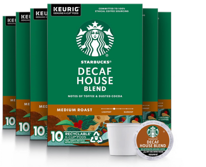 Starbucks K-Cup Coffee Pods, Medium Roast Coffee, Decaf House Blend, 100% Arabica, 10ct