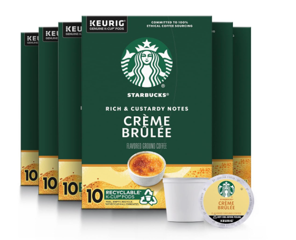 Starbucks K-Cup Coffee Pods, Flavored Hot or Iced Coffee, Creme Brulee, 10 Keurig Pods