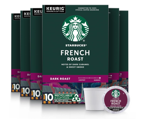 Starbucks K-Cup Coffee Pods, Dark Roast Hot or Iced Coffee, French Roast 10ct
