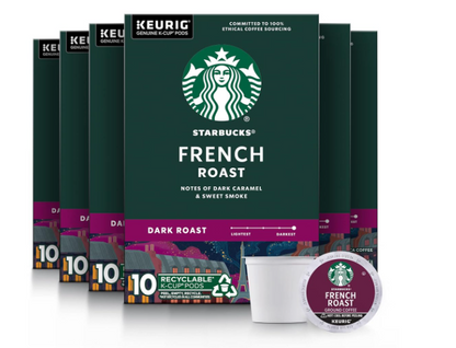 Starbucks K-Cup Coffee Pods, Dark Roast Hot or Iced Coffee, French Roast 10ct