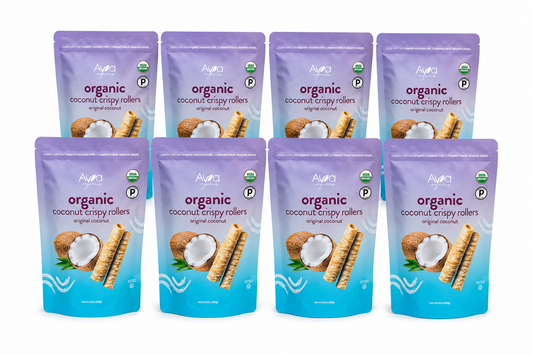 Cinnamon Coconut Crispy Rollers Ava Organics, Gluten Free, Kosher, 8 Pack Vegetarian, Paleo certified, Lightly sweetened, Baked not fried