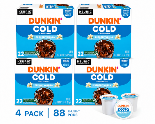 Dunkin Cold French Vanilla Coffee Pods, 22 Count Smooth & Sweet Iced Coffee Flavor 4pk