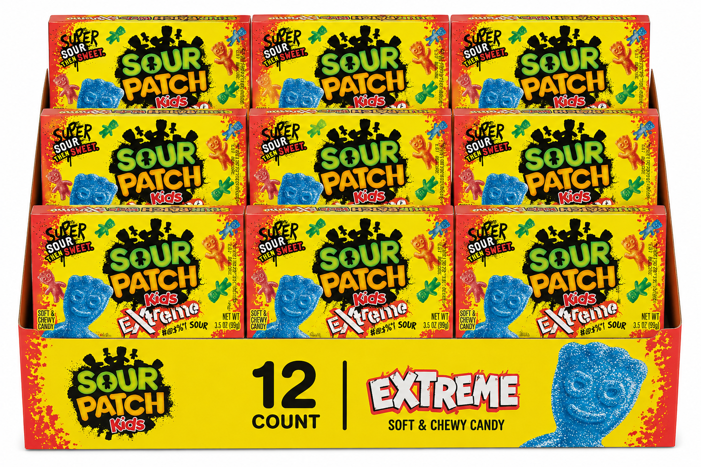 SOUR PATCH KIDS Extreme Sour Soft & Chewy Gummy Candy, Bulk Candy, 12 - 3.5 oz Boxes