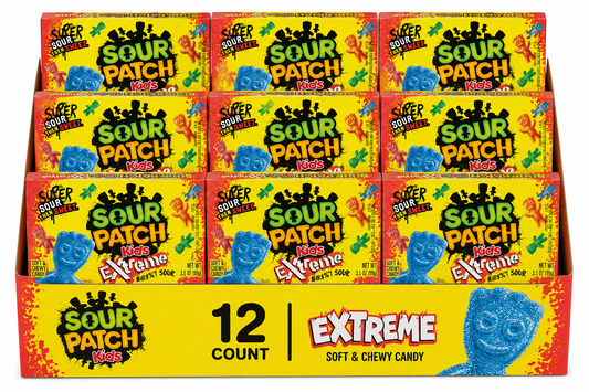 SOUR PATCH KIDS Extreme Sour Soft & Chewy Gummy Candy, Bulk Candy, 12 - 3.5 oz Boxes