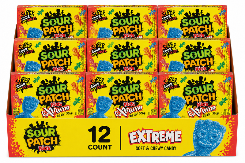 SOUR PATCH KIDS Extreme Sour Soft & Chewy Gummy Candy, Bulk Candy, 12 - 3.5 oz Boxes