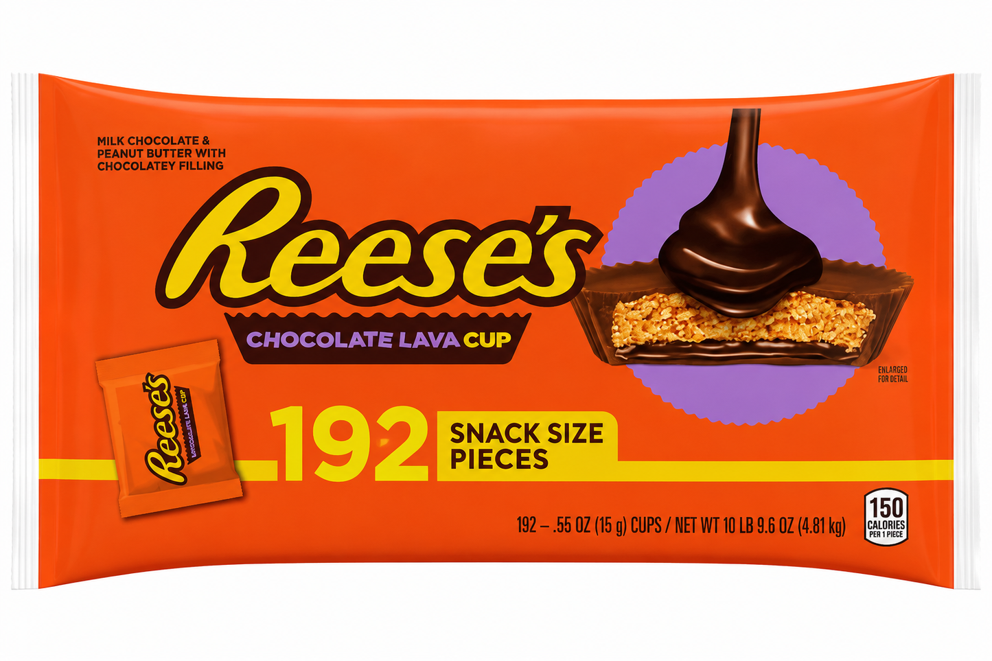 REESE'S Chocolate Lava Milk Chocolate Snack Size Peanut Butter Cups Candy Bag, 192 pieces