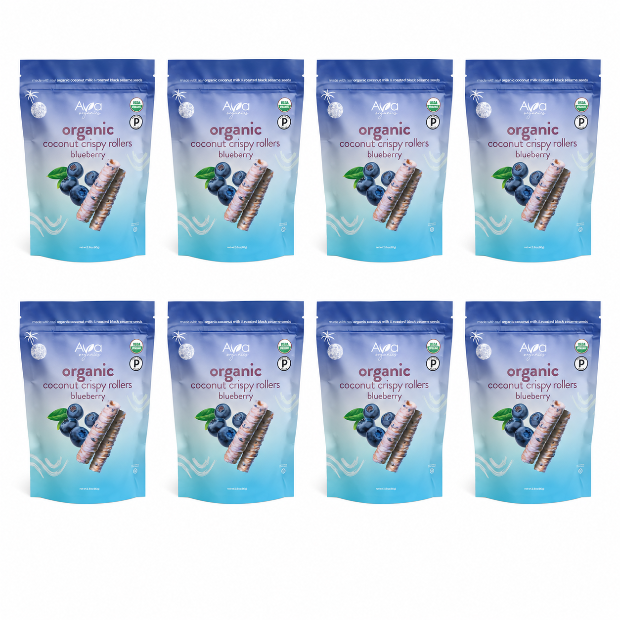 Ava Organics Coconut Crispy Rollers, Blueberry, Gluten Free, Non GMO, 2.8 Ounces (Pack of 8)