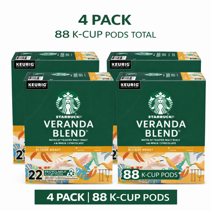 Starbucks K-Cup Coffee Pods, Starbucks Blonde Roast Hot or Iced Coffee, Veranda Blend, 4pack 88 Keurig Pods