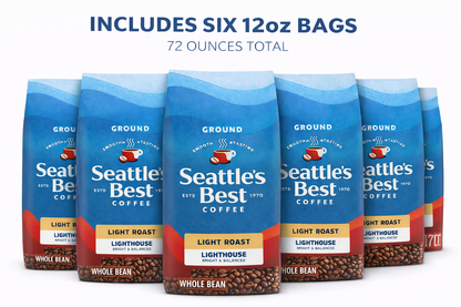 Seattle’s Best Coffee, Light Roast Whole Bean Coffee, Lighthouse, 100% Arabica, 6 Bags (12 oz Each)