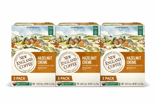 New England Coffee Hazelnut Crème Medium Roast Single Serve Pods, 24ct Box (Pack of 3)