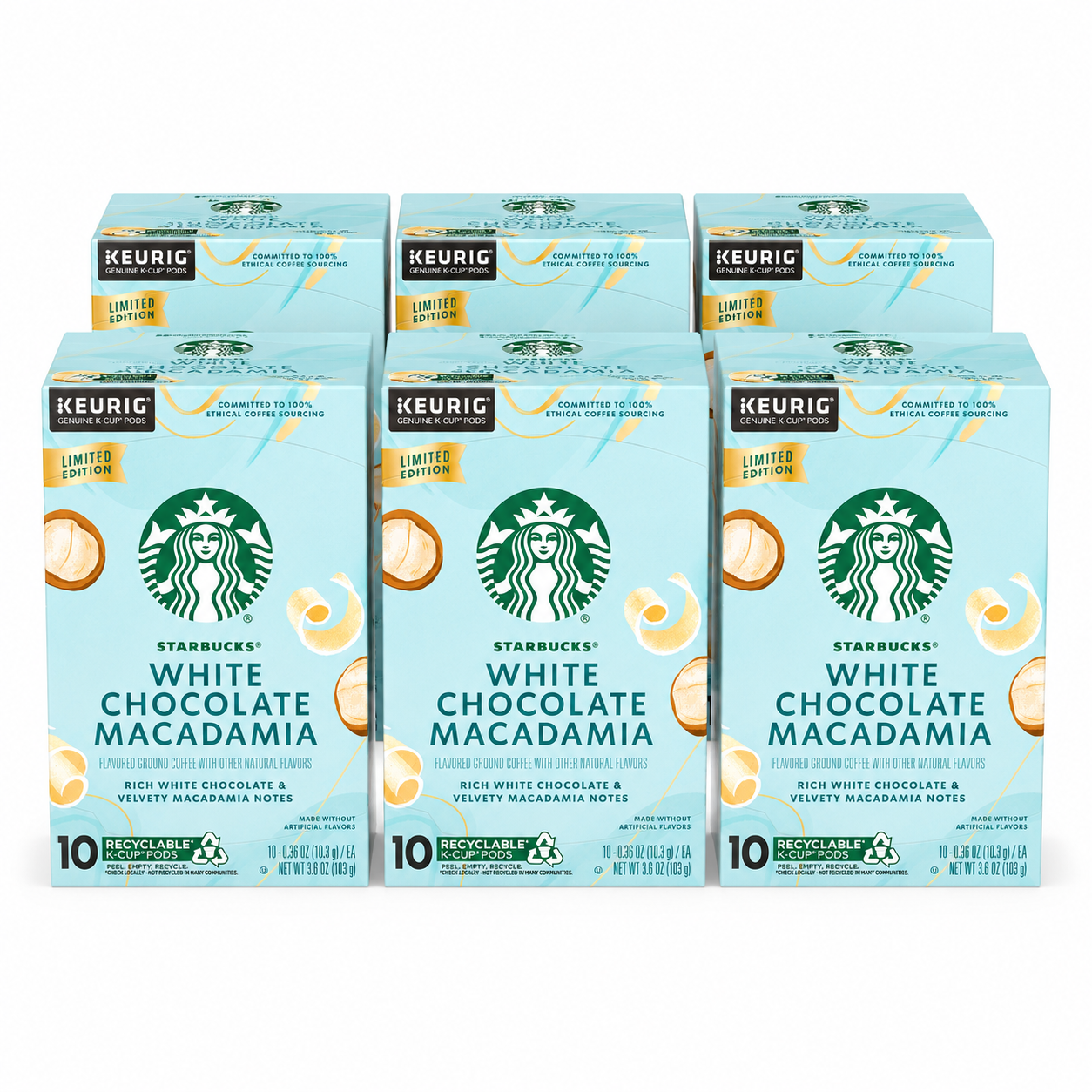 Starbucks Keurig K-Cup Coffee Pods White Chocolate Macadamia Nut Light Roast 10 Count