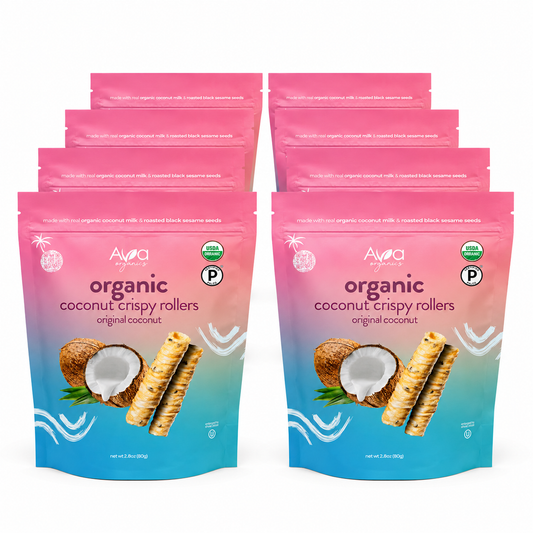 Original Coconut Crispy Rollers Ava Organics, Gluten Free, Kosher, 8 Pack | Non-GMO, Vegetarian, Paleo certified, Lightly sweetened, Baked not fried, Whole food ingredients, No refined sugar